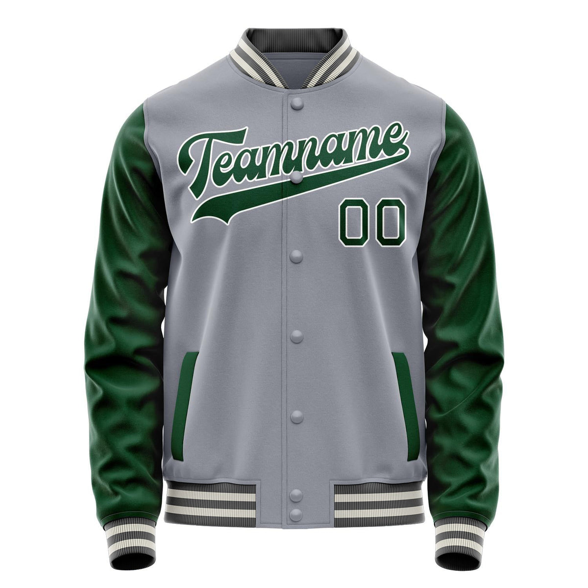 Custom Gray Kelly-Green Solid Color Varsity Letterman Jacket JA02240617YH154