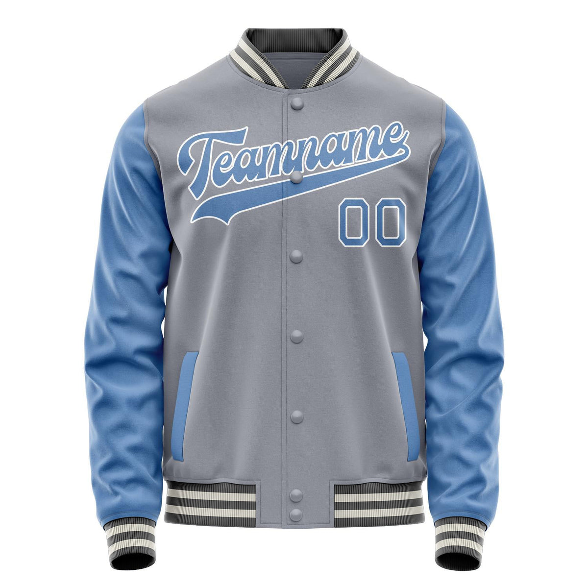 Custom Gray Light-Blue Solid Color Varsity Letterman Jacket JA02240617YH155