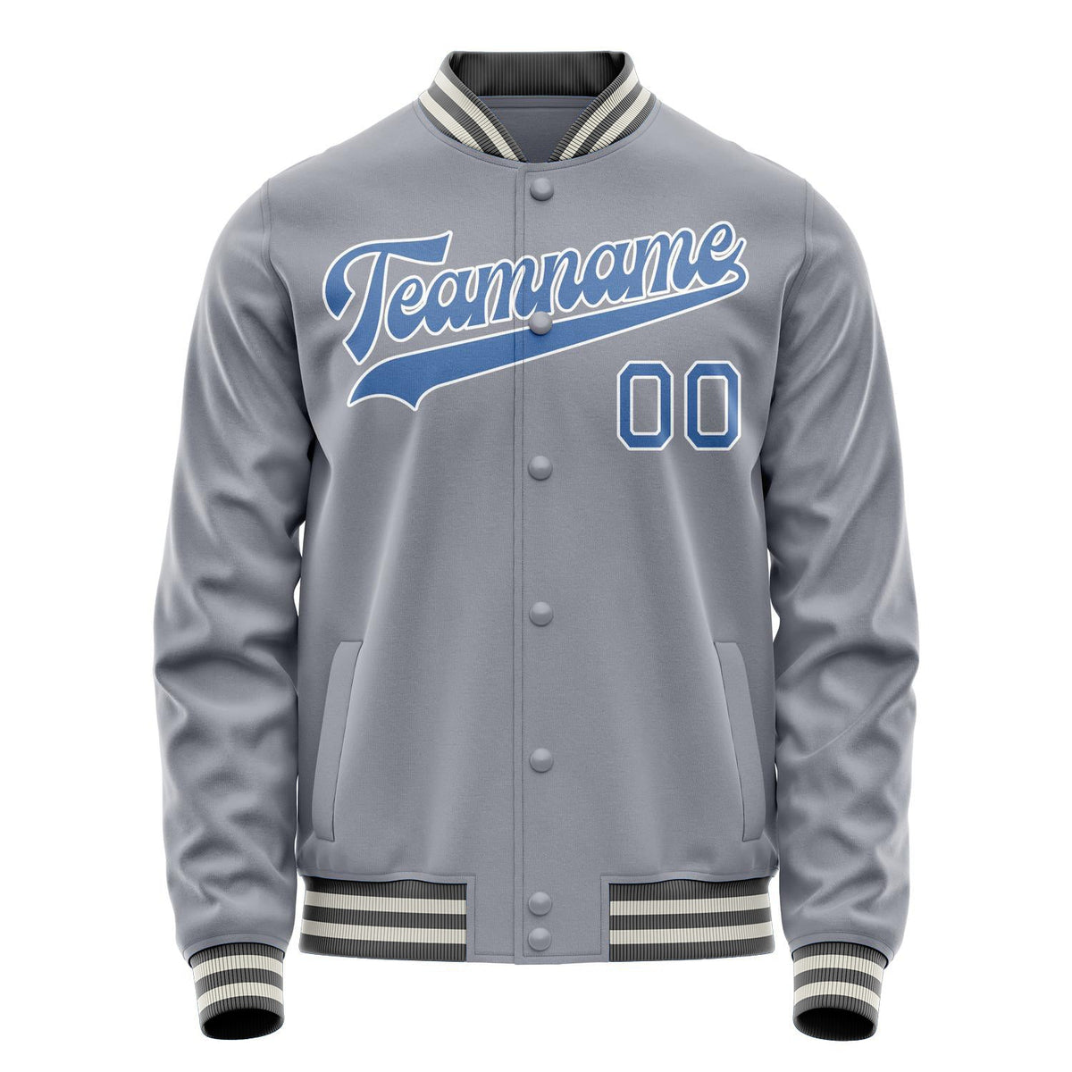 Custom Gray Light-Blue Solid Color Varsity Letterman Jacket JA02240617YH156