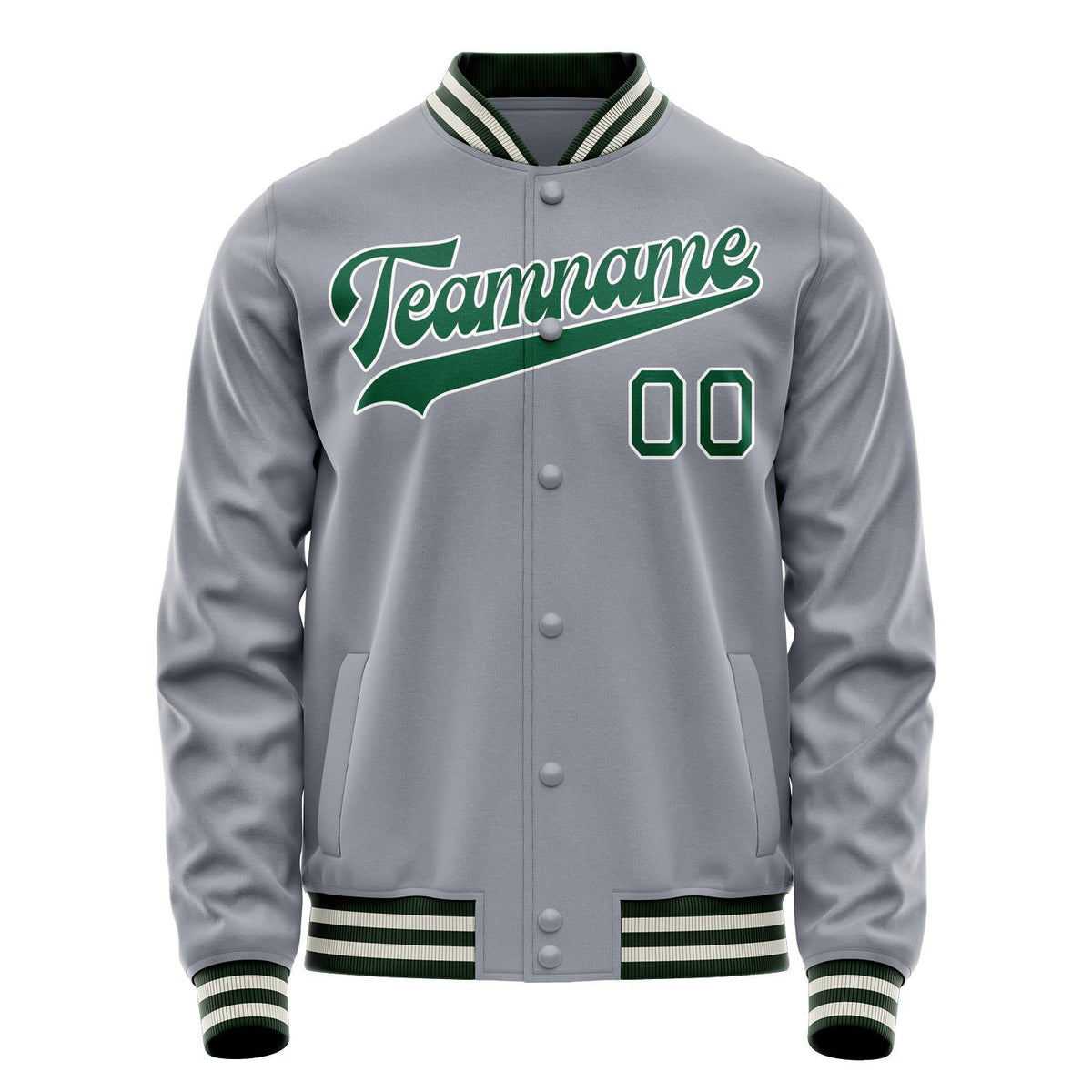 Custom Gray Kelly-Green Solid Color Varsity Letterman Jacket JA02240617YH162