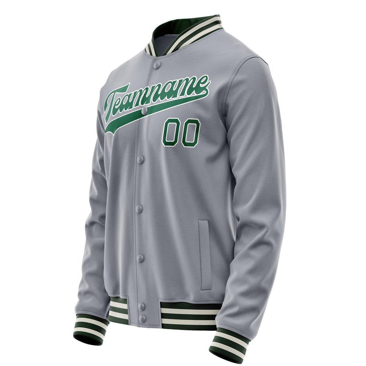 Custom Gray Kelly-Green Solid Color Varsity Letterman Jacket JA02240617YH162