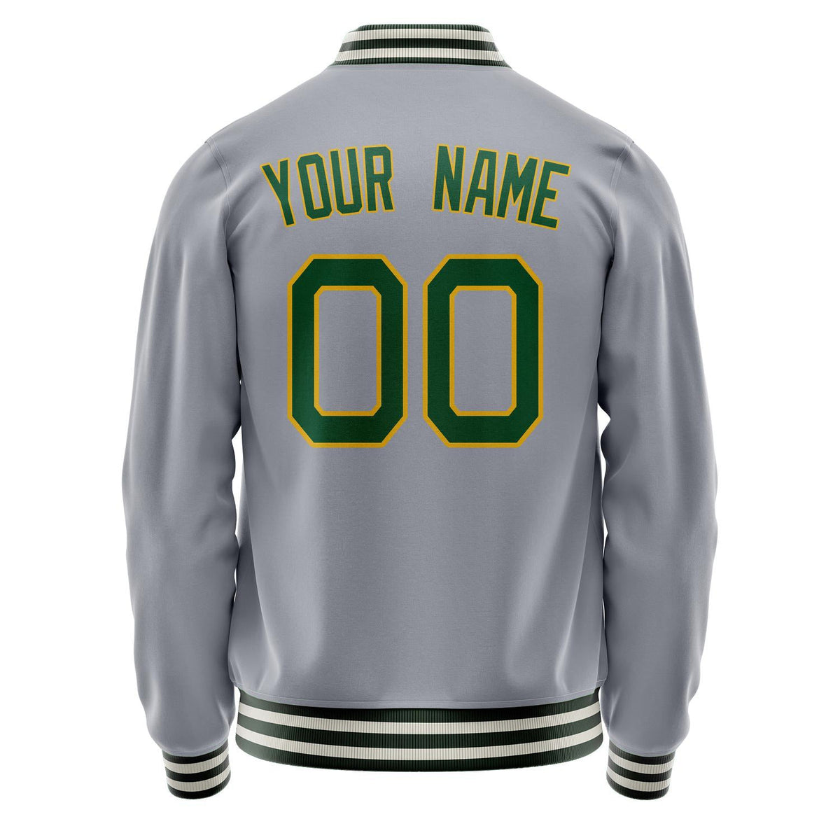 Custom Gray Kelly-Green Solid Color Varsity Letterman Jacket JA02240617YH165