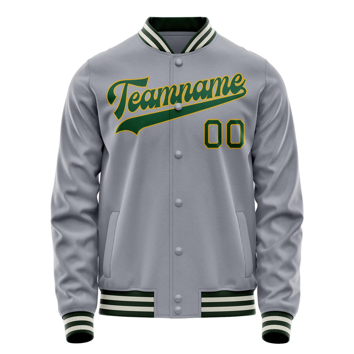 Custom Gray Kelly-Green Solid Color Varsity Letterman Jacket JA02240617YH165