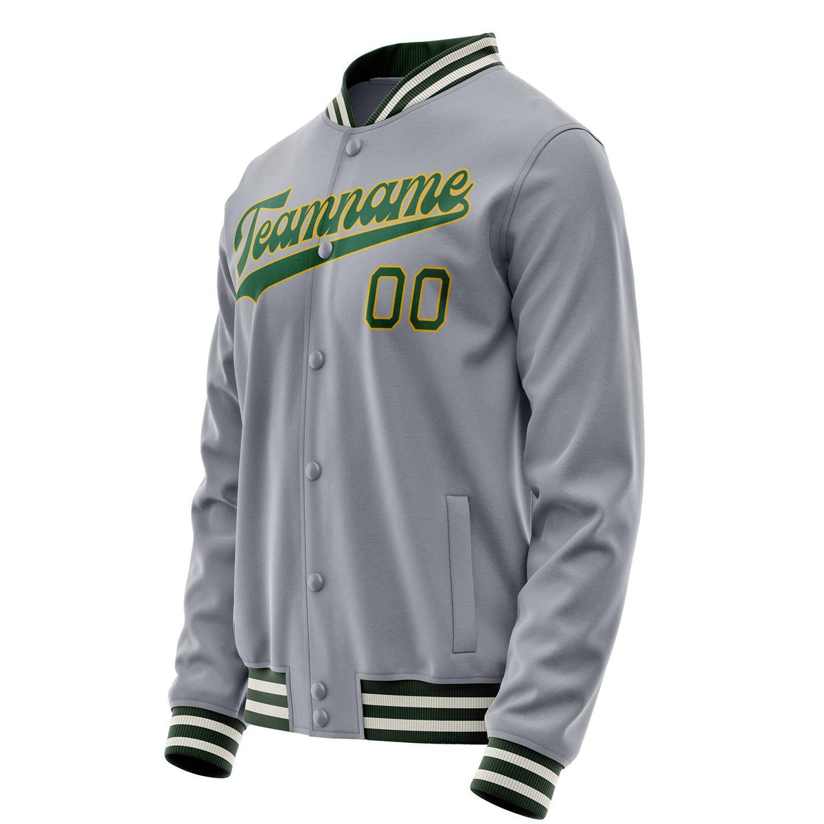 Custom Gray Kelly-Green Solid Color Varsity Letterman Jacket JA02240617YH165