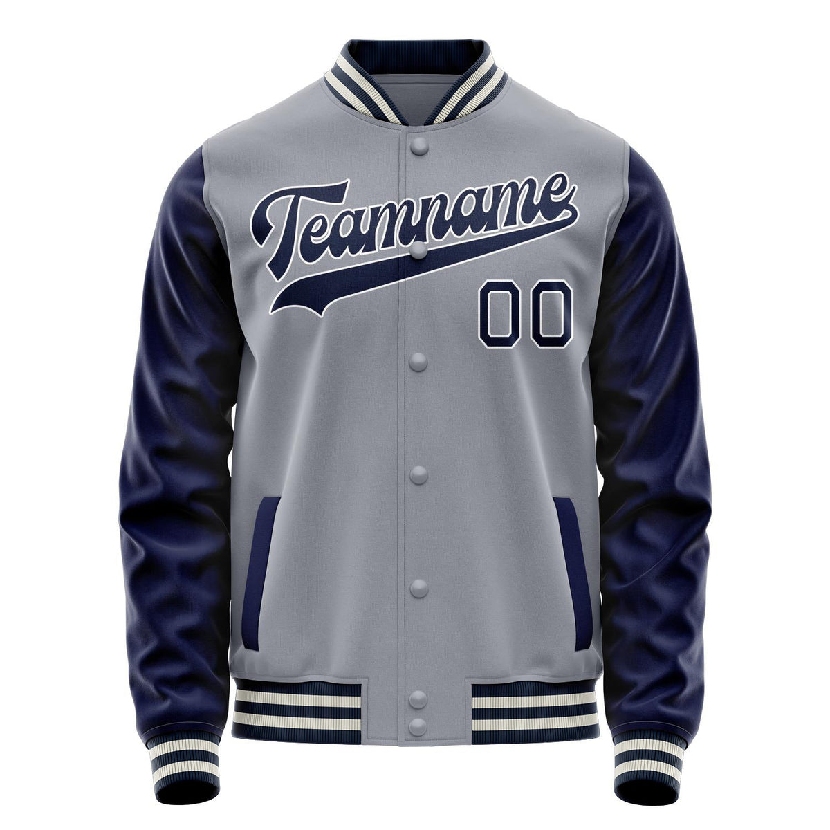 Custom Gray Navy Solid Color Varsity Letterman Jacket JA02240617YH166