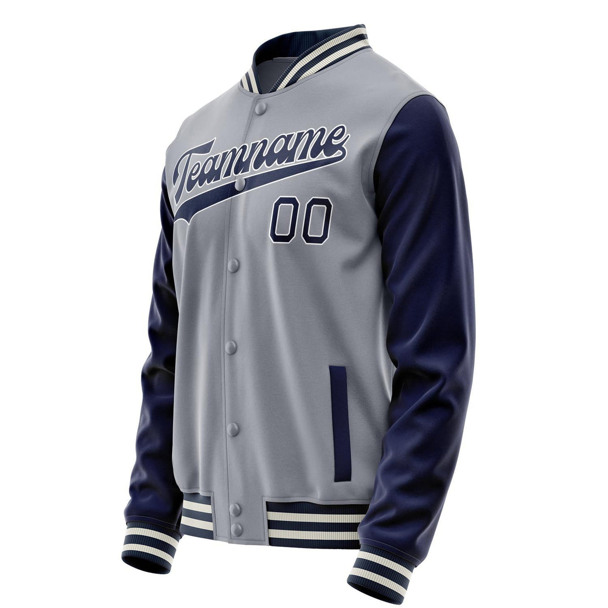 Custom Gray Navy Solid Color Varsity Letterman Jacket JA02240617YH166