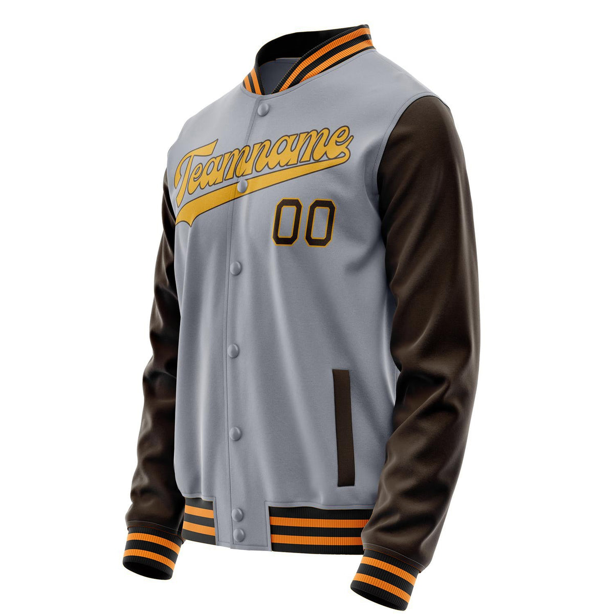 Custom Gray Brown Solid Color Varsity Letterman Jacket JA02240617YH171