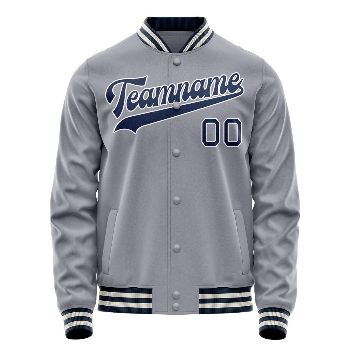 Custom Gray Navy Solid Color Varsity Letterman Jacket JA02240617YH172