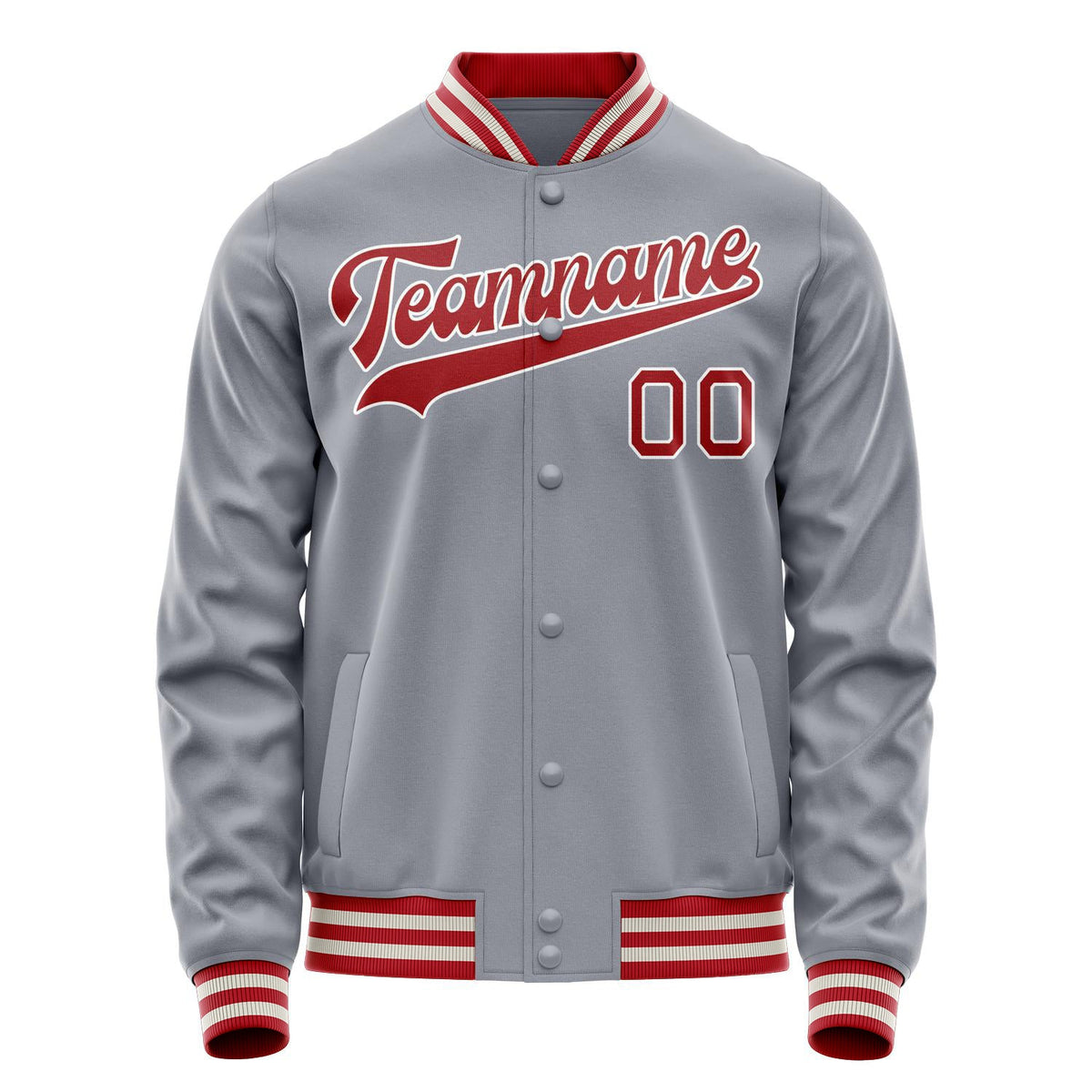 Custom Gray Red Solid Color Varsity Letterman Jacket JA02240617YH175