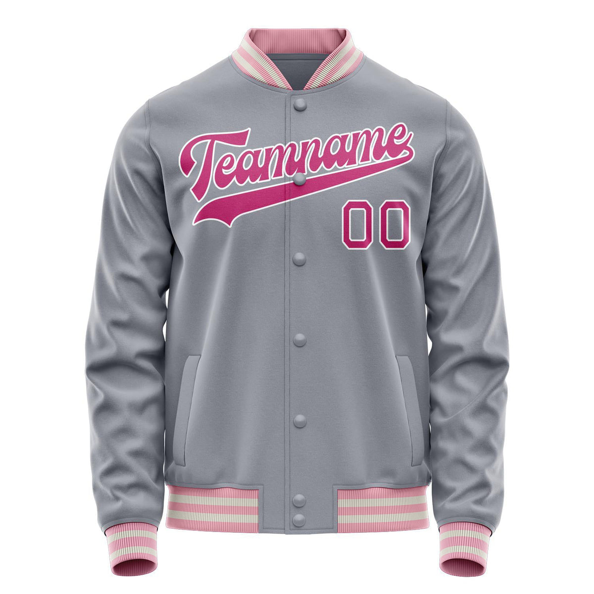 Custom Gray Pink Solid Color Varsity Letterman Jacket JA02240617YH177