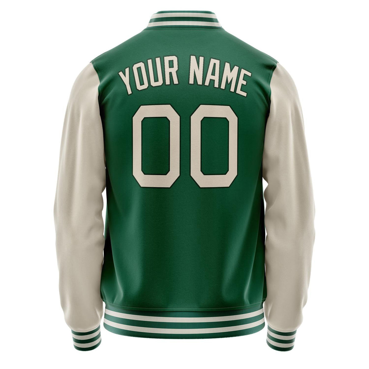 Custom Kelly-Green Cream Solid Color Varsity Letterman Jacket JA02240617ZF206