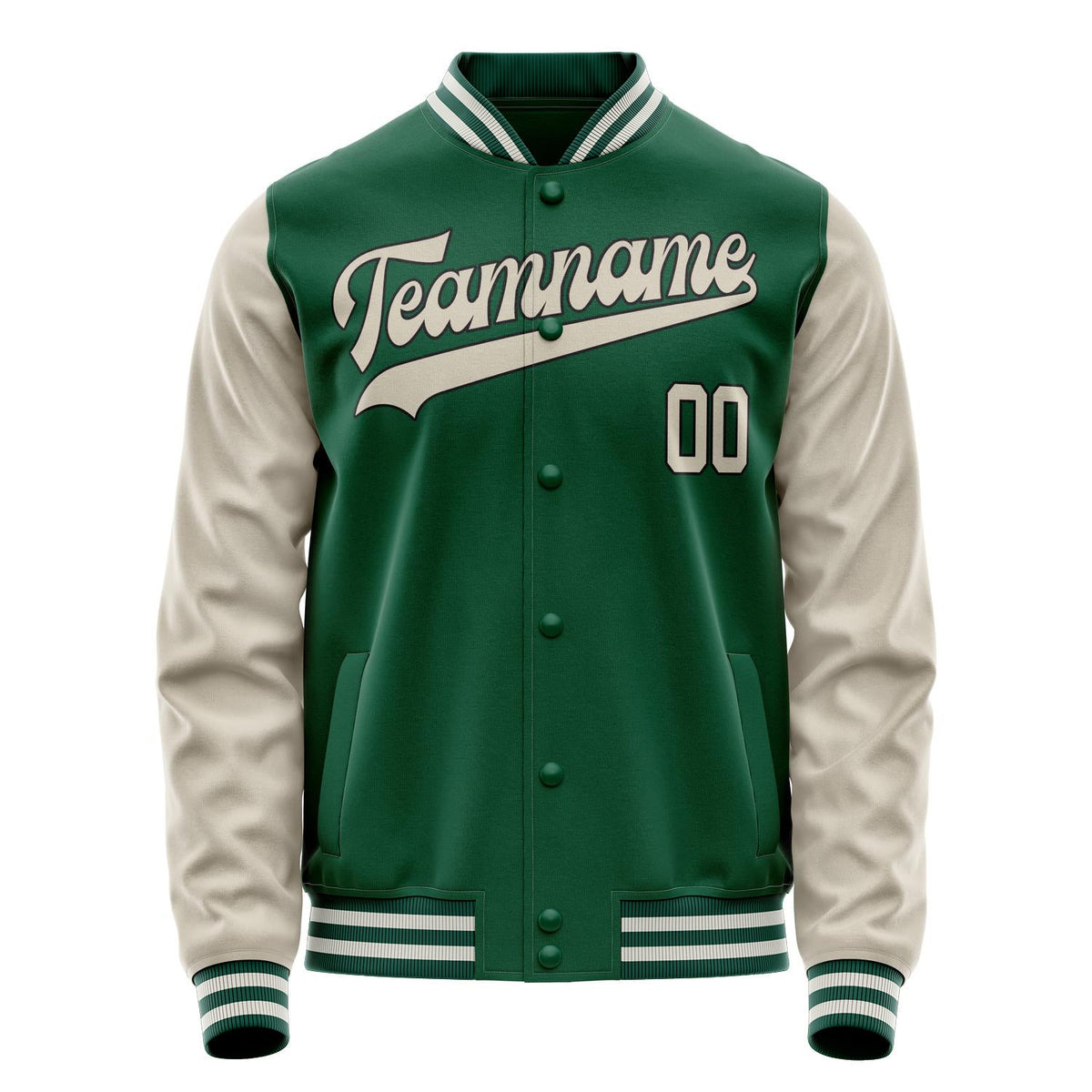 Custom Kelly-Green Cream Solid Color Varsity Letterman Jacket JA02240617ZF206