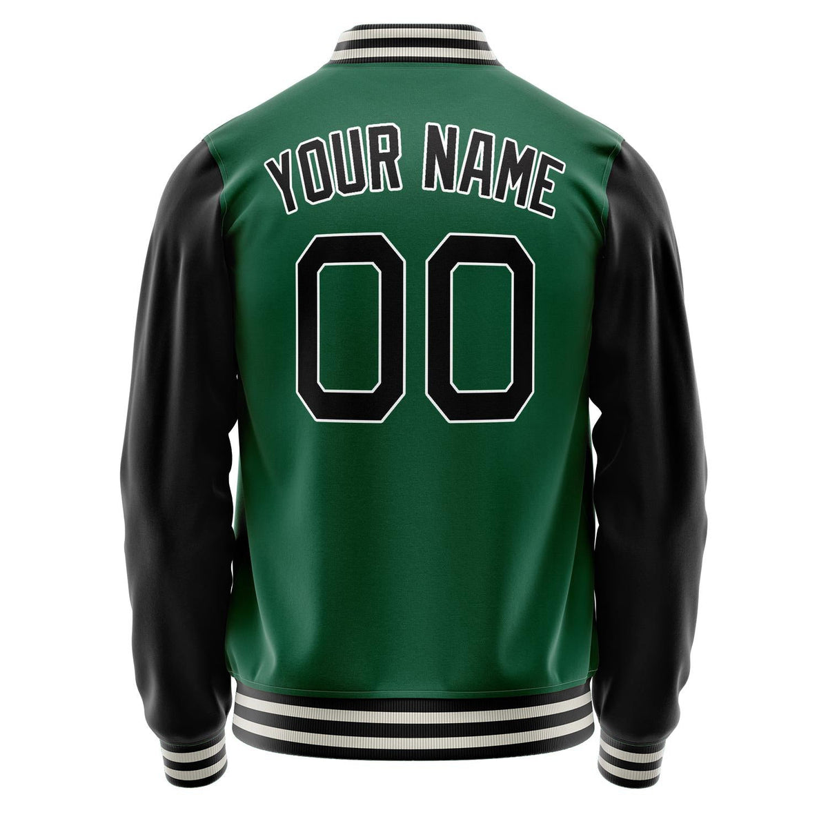 Custom Kelly-Green Black Solid Color Varsity Letterman Jacket JA02240617ZF207