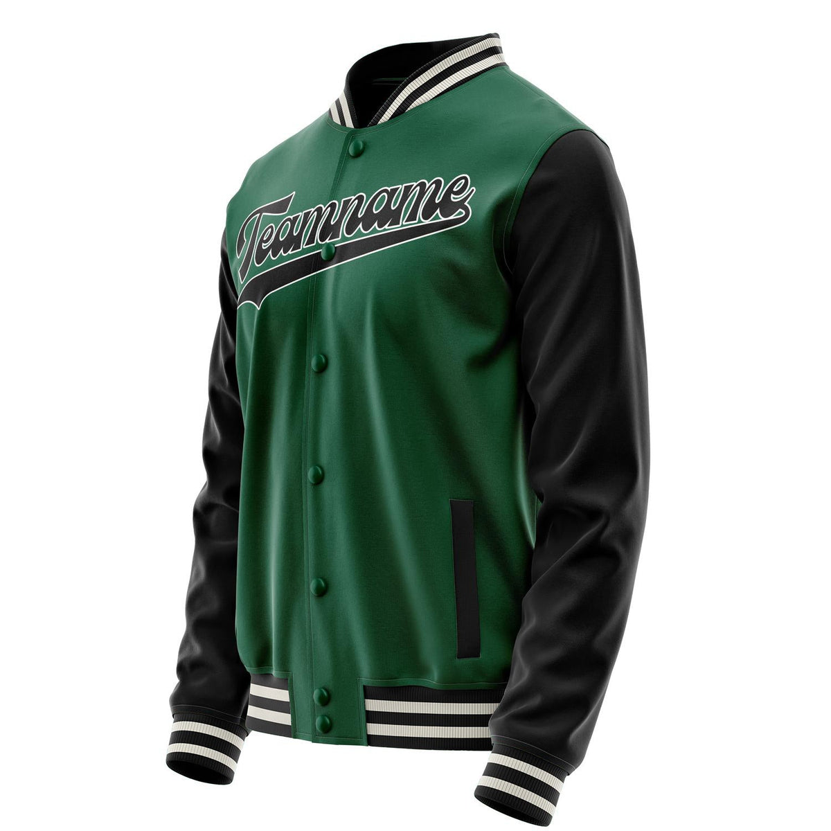 Custom Kelly-Green Black Solid Color Varsity Letterman Jacket JA02240617ZF207