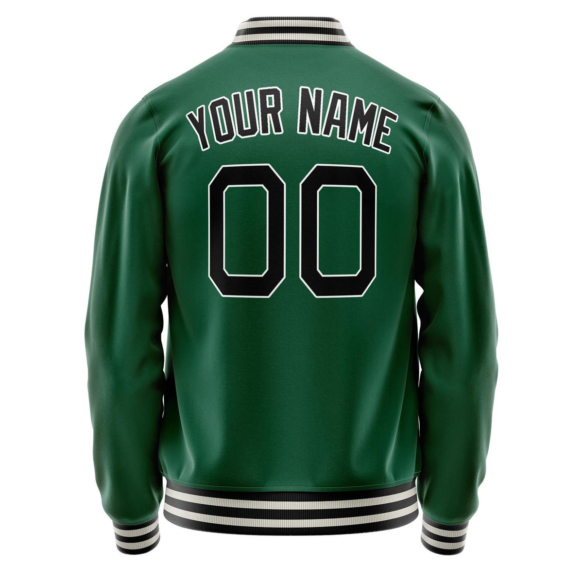 Custom Kelly-Green Black Solid Color Varsity Letterman Jacket JA02240617ZF210