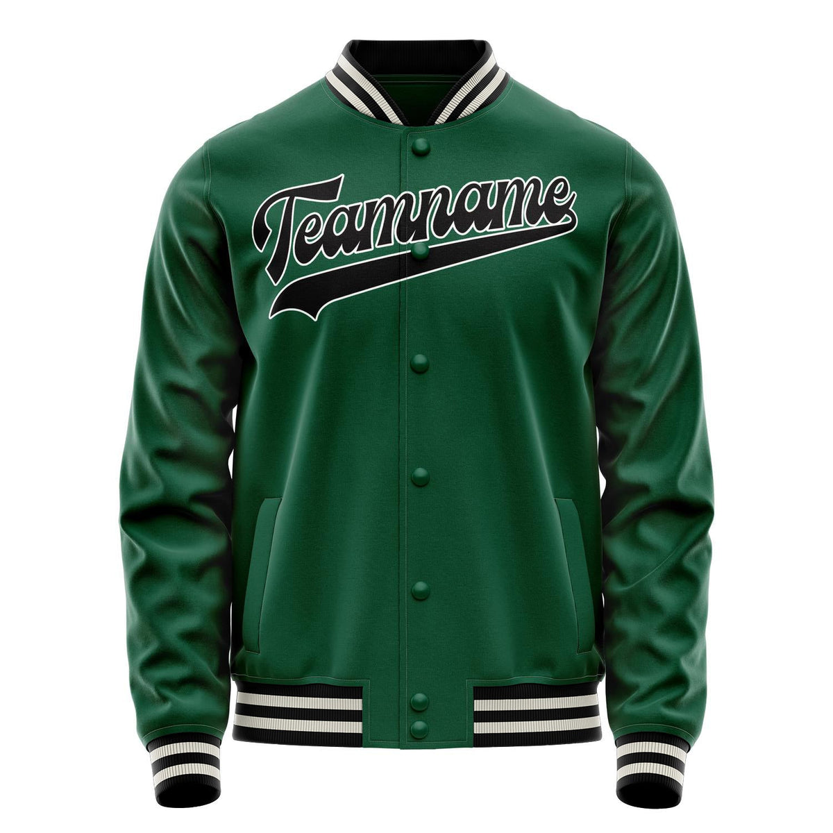 Custom Kelly-Green Black Solid Color Varsity Letterman Jacket JA02240617ZF210