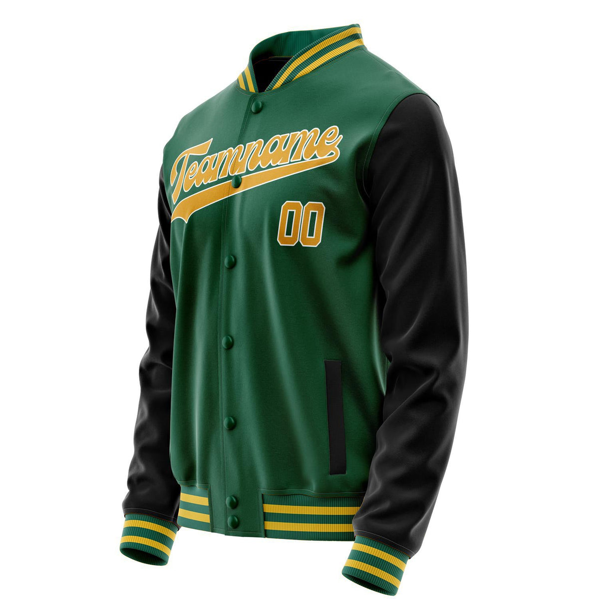 Custom Kelly-Green Gold Solid Color Varsity Letterman Jacket JA02240617ZF211