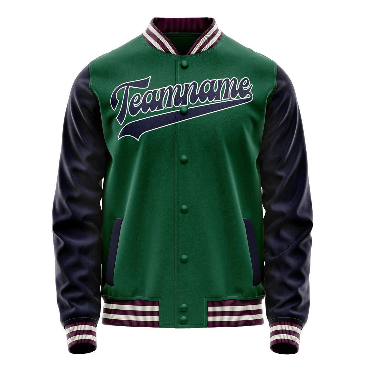 Custom Kelly-Green Navy Solid Color Varsity Letterman Jacket JA02240617ZF212