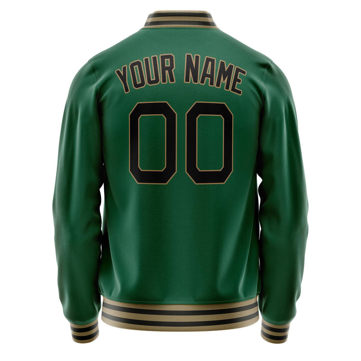 Custom Kelly-Green Black Solid Color Varsity Letterman Jacket JA02240617ZF213