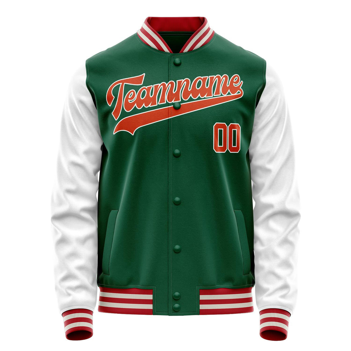 Custom Kelly-Green White Solid Color Varsity Letterman Jacket JA02240617ZF214