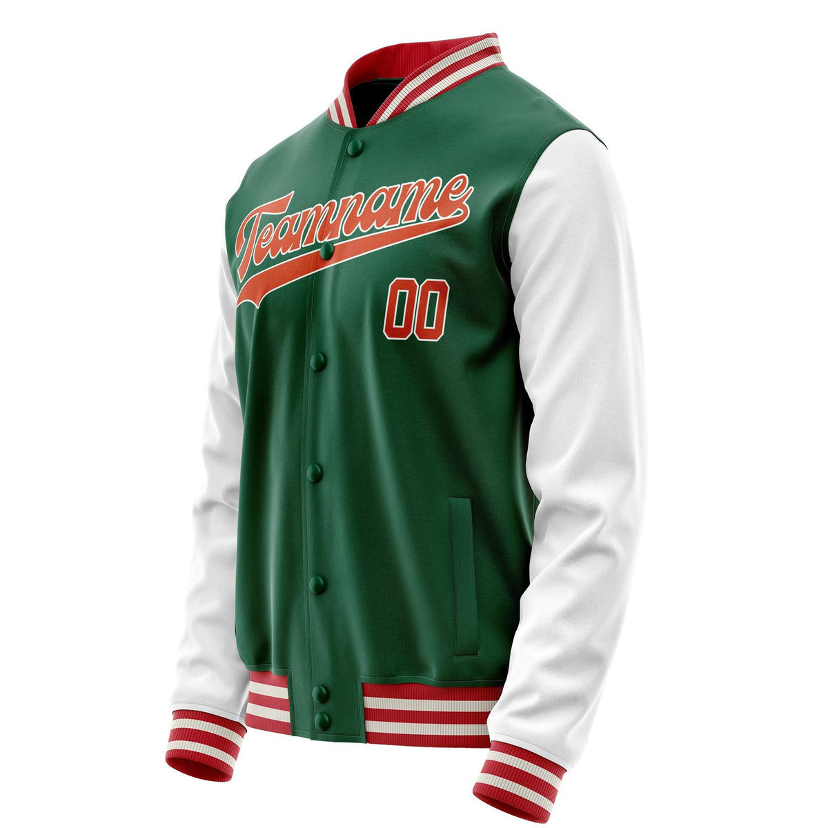 Custom Kelly-Green White Solid Color Varsity Letterman Jacket JA02240617ZF214