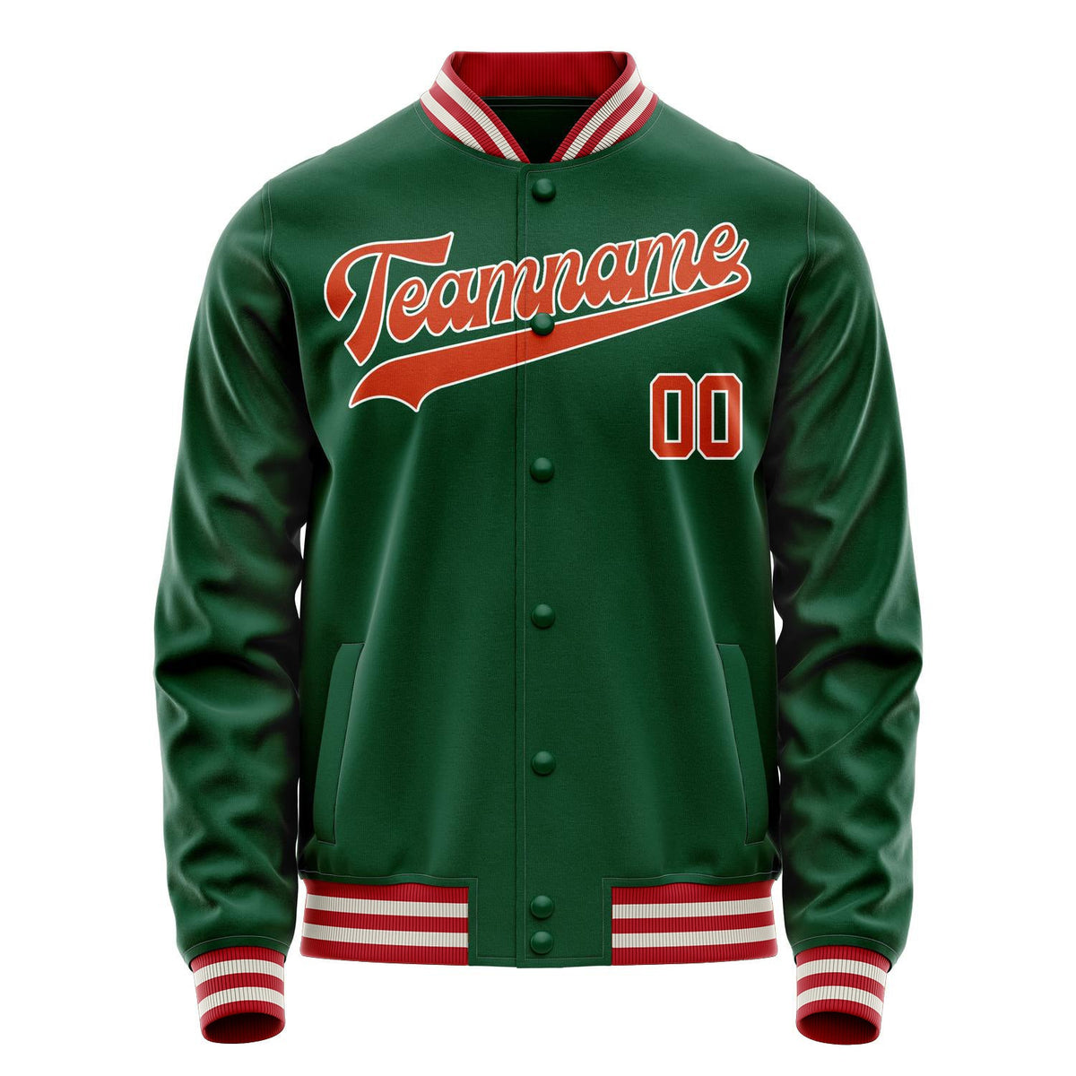 Custom Kelly-Green Orange Solid Color Varsity Letterman Jacket JA02240617ZF215