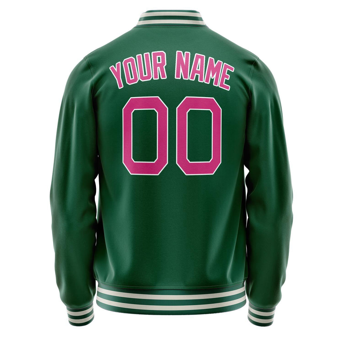 Custom Kelly-Green Pink Solid Color Varsity Letterman Jacket JA02240617ZF216