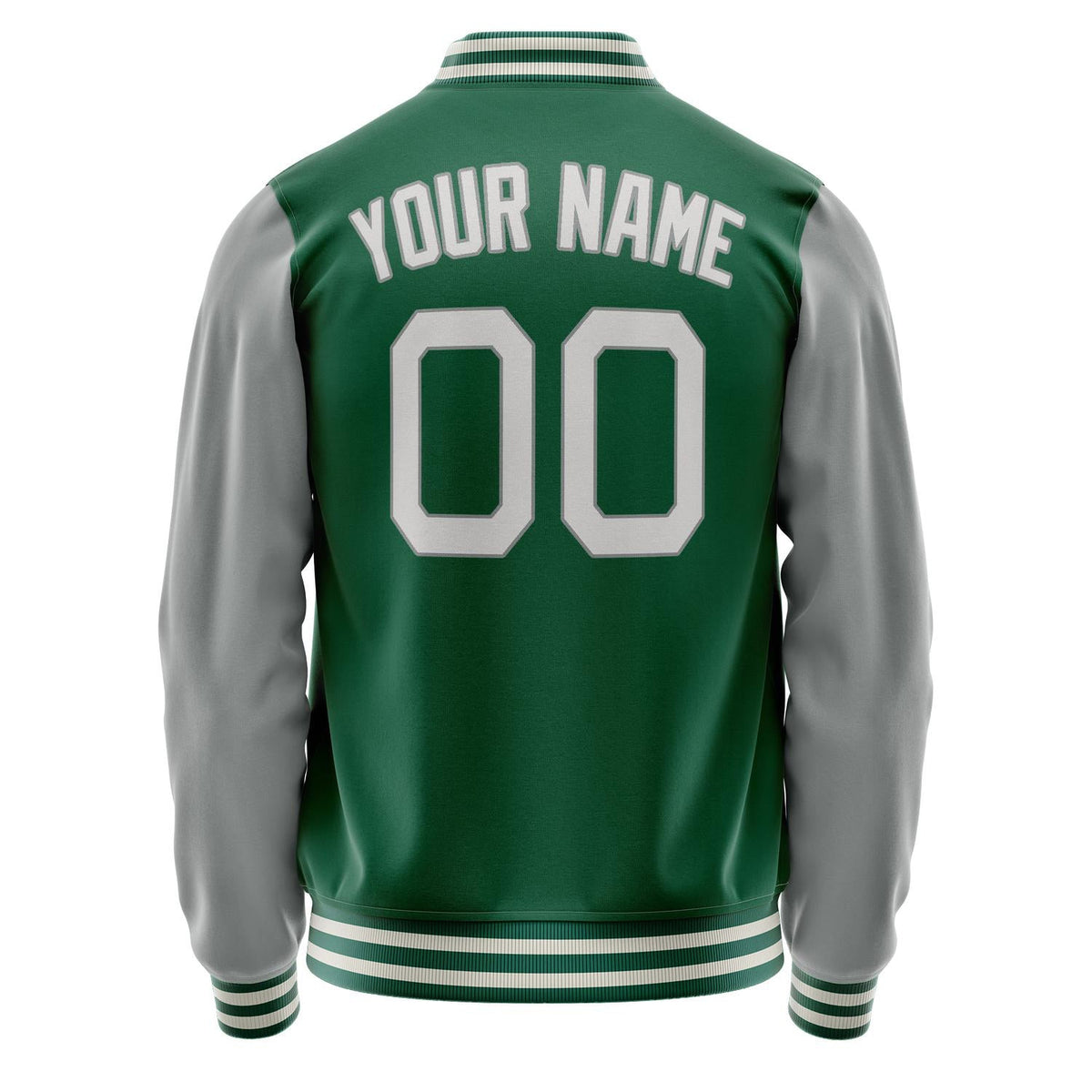 Custom Kelly-Green Gray Solid Color Varsity Letterman Jacket JA02240617ZF217