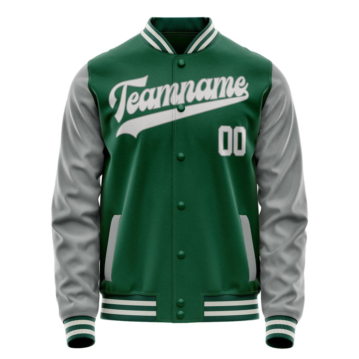 Custom Kelly-Green Gray Solid Color Varsity Letterman Jacket JA02240617ZF217