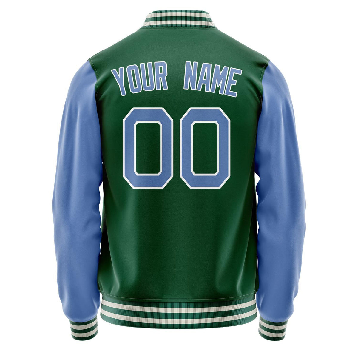 Custom Kelly-Green Light-Blue Solid Color Varsity Letterman Jacket JA02240617ZF220