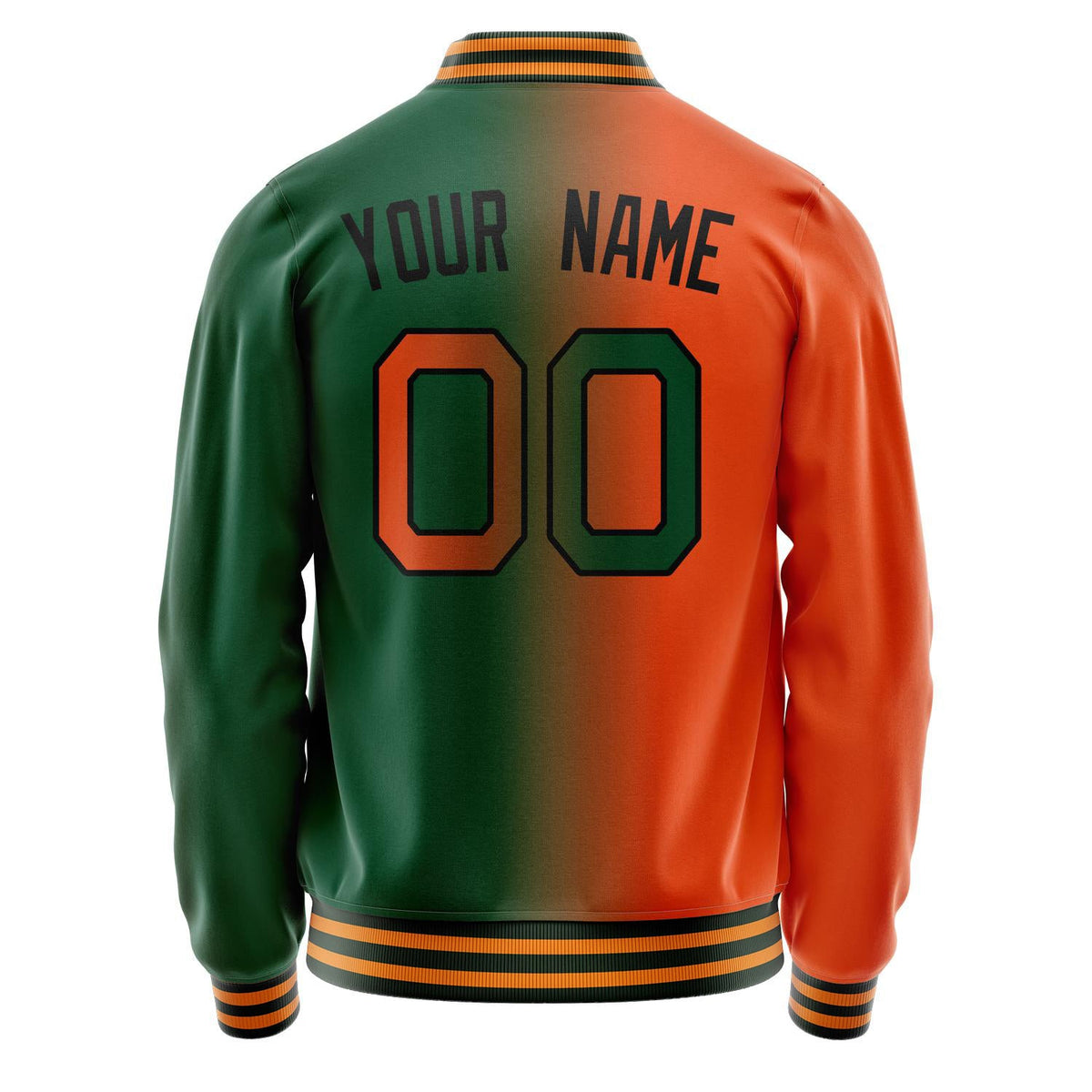 Custom Kelly-Green Orange Gradient Varsity Letterman Jacket JA02240617ZF223