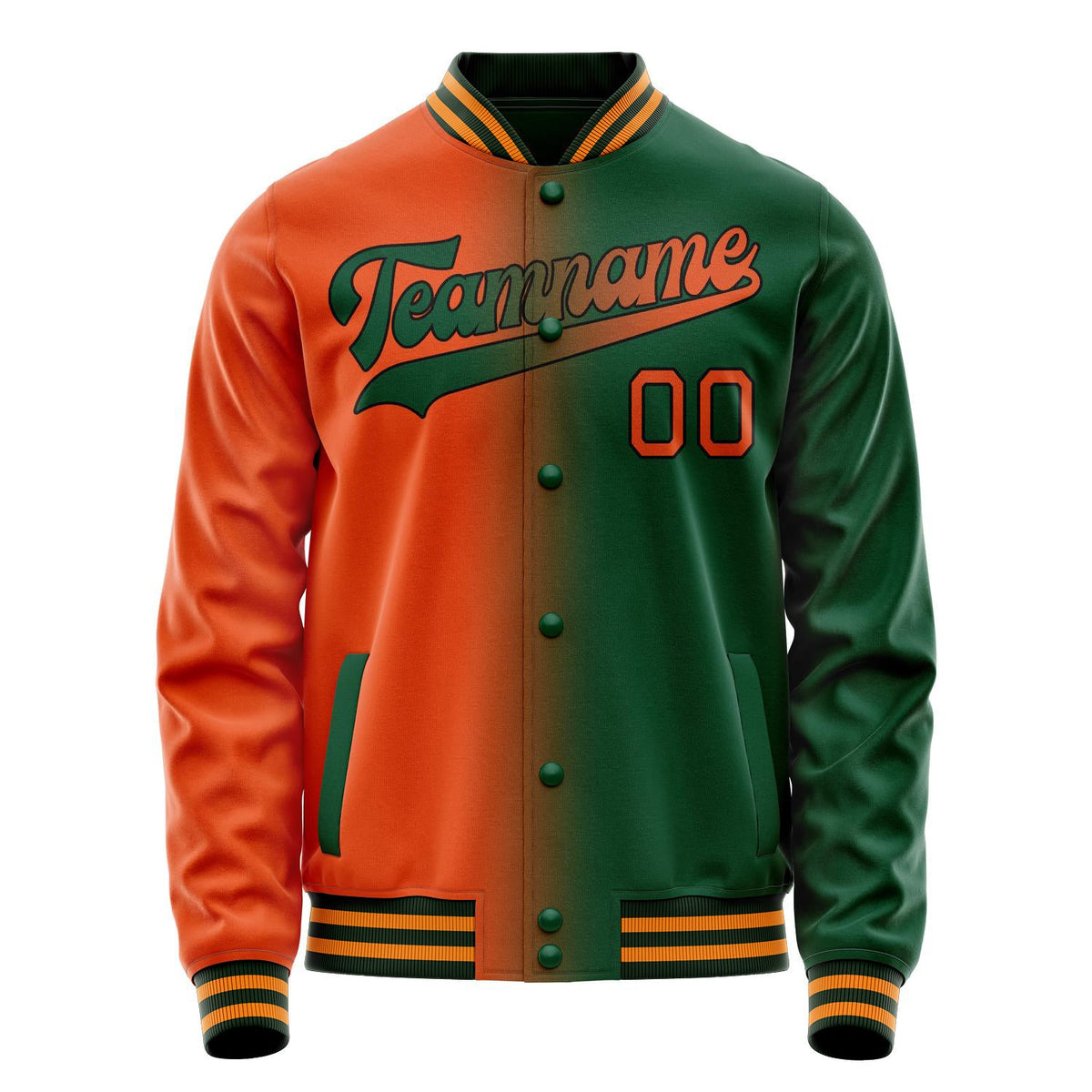 Custom Kelly-Green Orange Gradient Varsity Letterman Jacket JA02240617ZF223