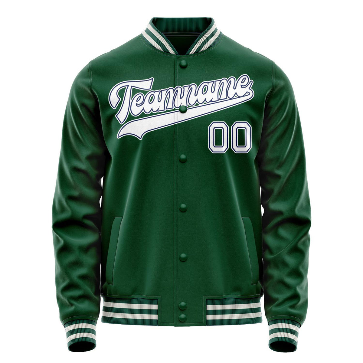 Custom Kelly-Green White Solid Color Varsity Letterman Jacket JA02240617ZF224