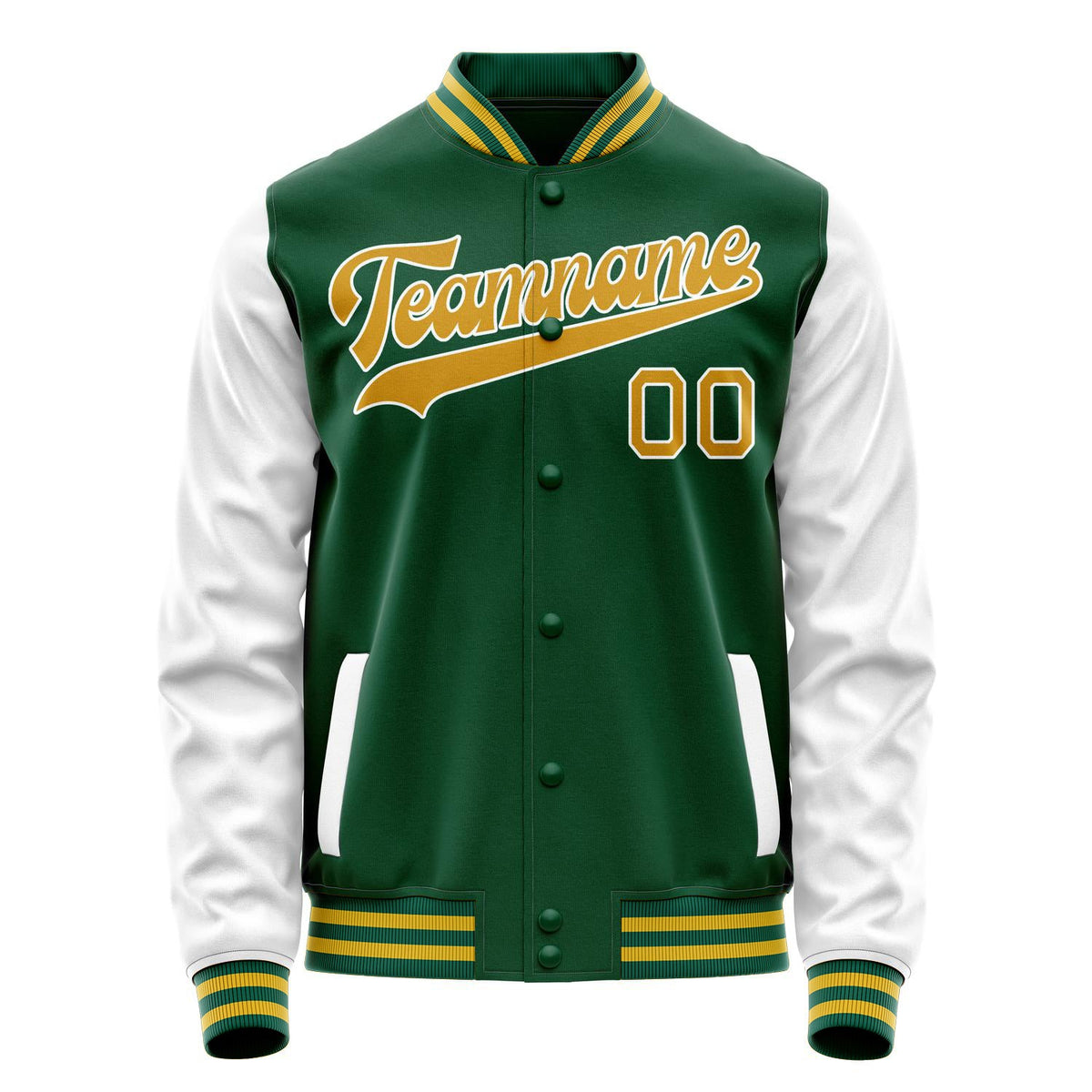 Custom Kelly-Green White Solid Color Varsity Letterman Jacket JA02240617ZF225