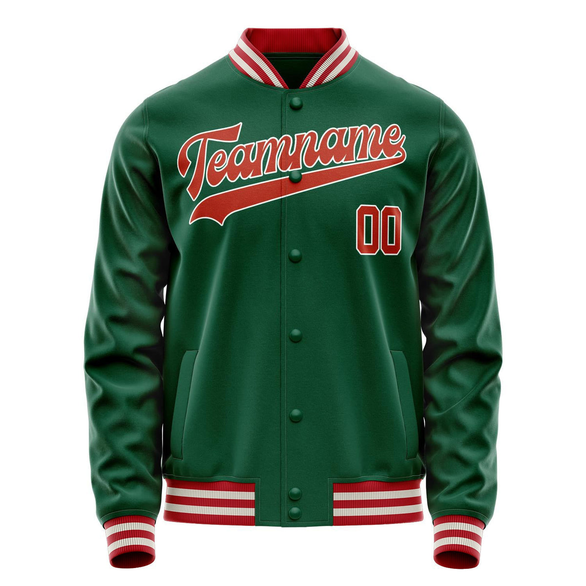 Custom Kelly-Green Red Solid Color Varsity Letterman Jacket JA02240617ZF228