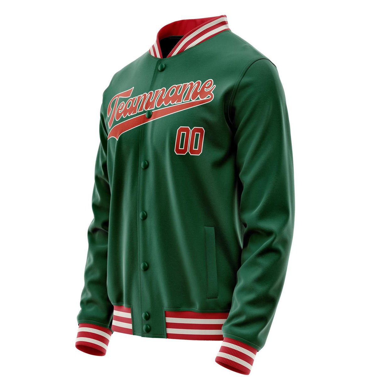 Custom Kelly-Green Red Solid Color Varsity Letterman Jacket JA02240617ZF228