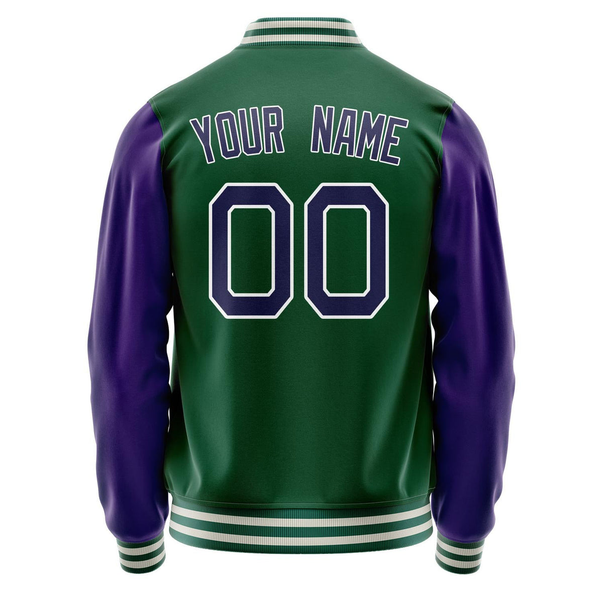 Custom Kelly-Green Purple Solid Color Varsity Letterman Jacket JA02240617ZF229