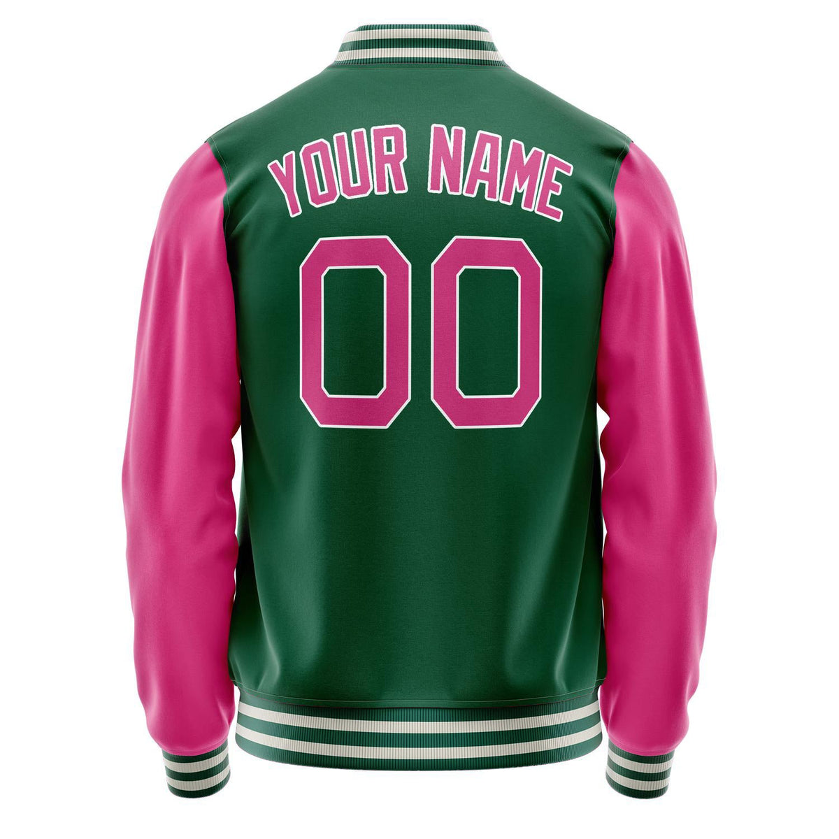 Custom Kelly-Green Pink Solid Color Varsity Letterman Jacket JA02240617ZF232