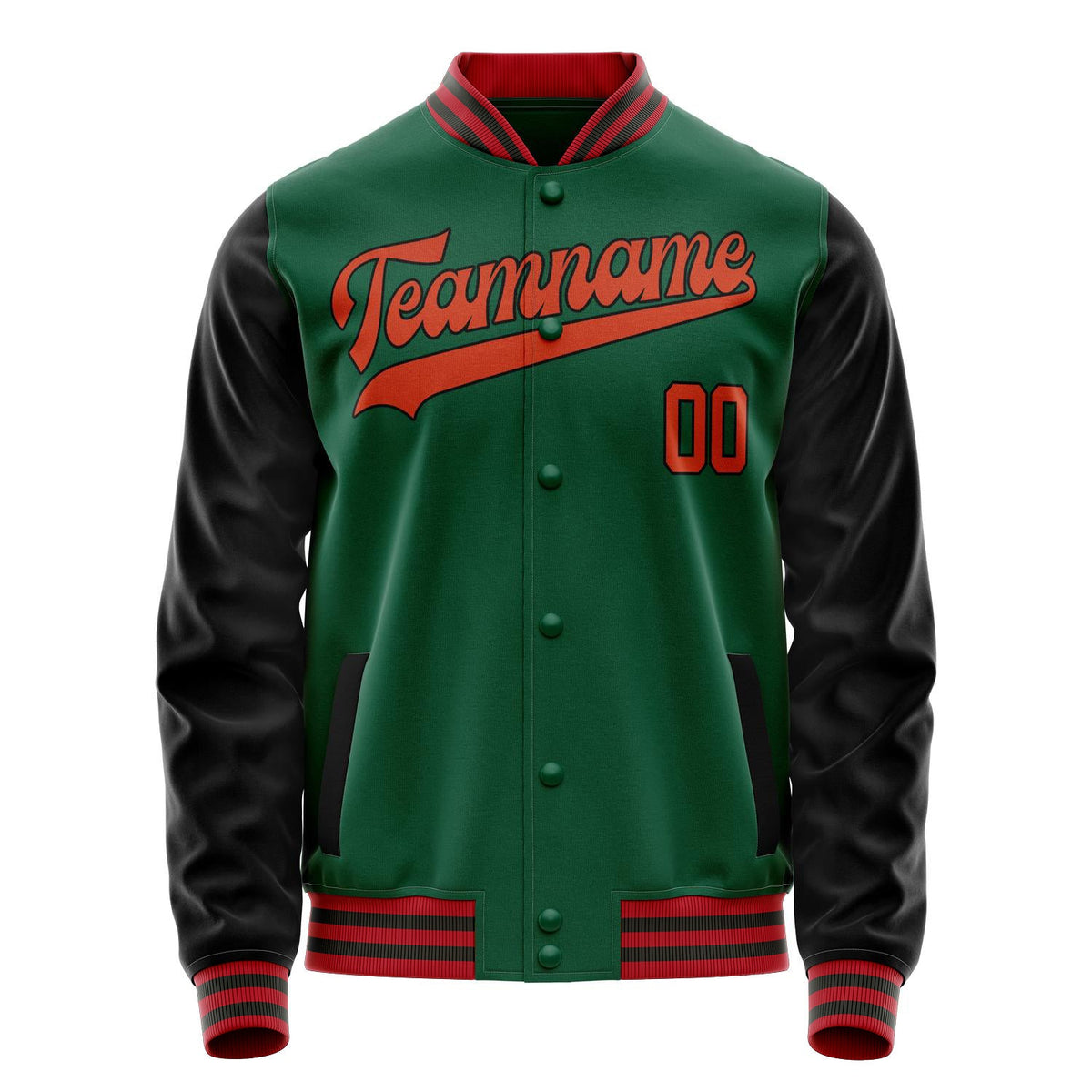 Custom Kelly-Green Black Solid Color Varsity Letterman Jacket JA02240617ZF234