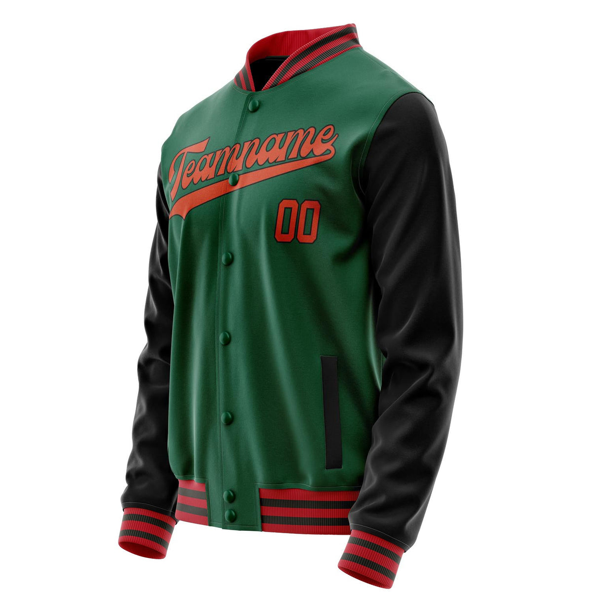 Custom Kelly-Green Black Solid Color Varsity Letterman Jacket JA02240617ZF234