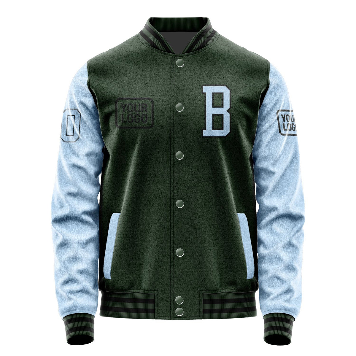 Custom Dark Green Light Blue Jacket JA060608061717080817