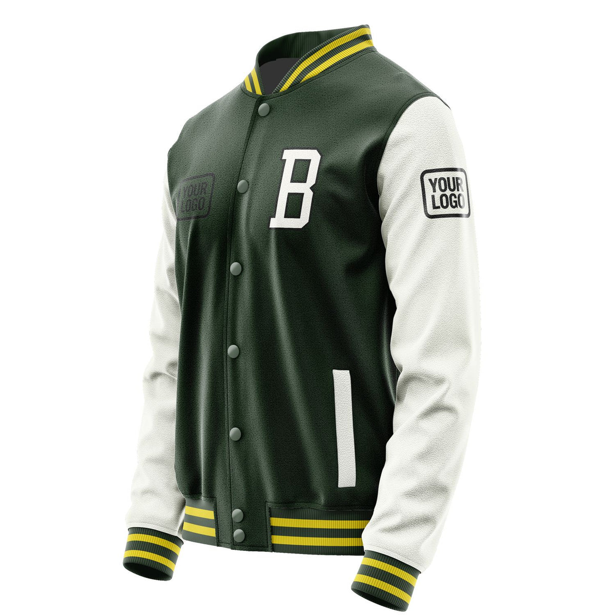 Custom Dark Green White Jacket JA060618062617181817