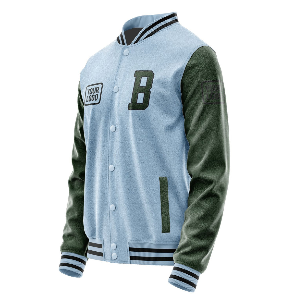 Custom Light Blue Dark Green Jacket JA080806081717060617