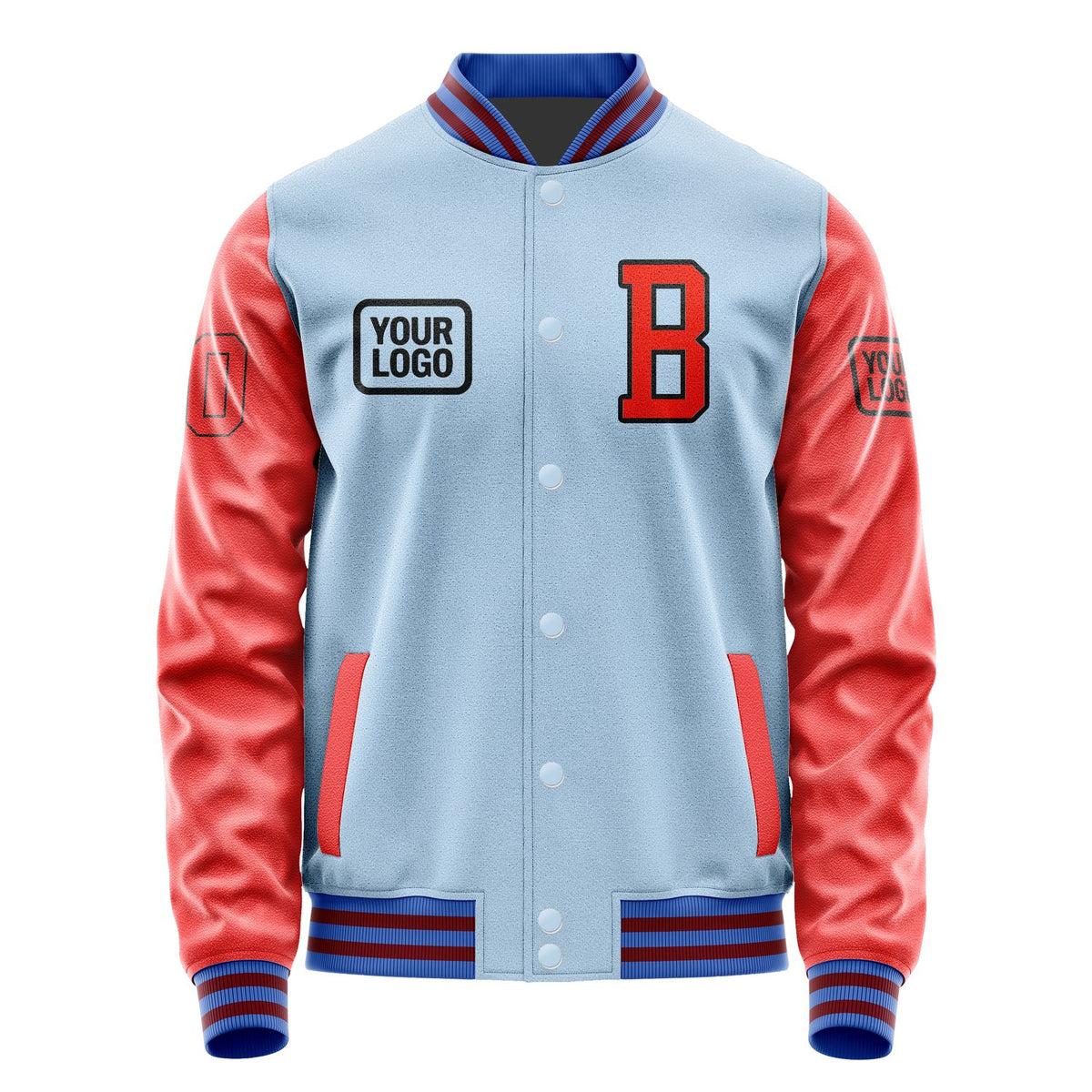 Custom Light Blue Orange Red Jacket JA080812091517121217