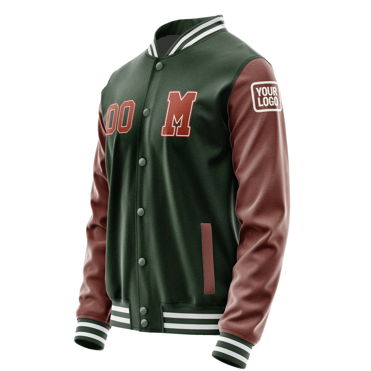 Custom Dark Green Coral Red Jacket Jb0606160618161818